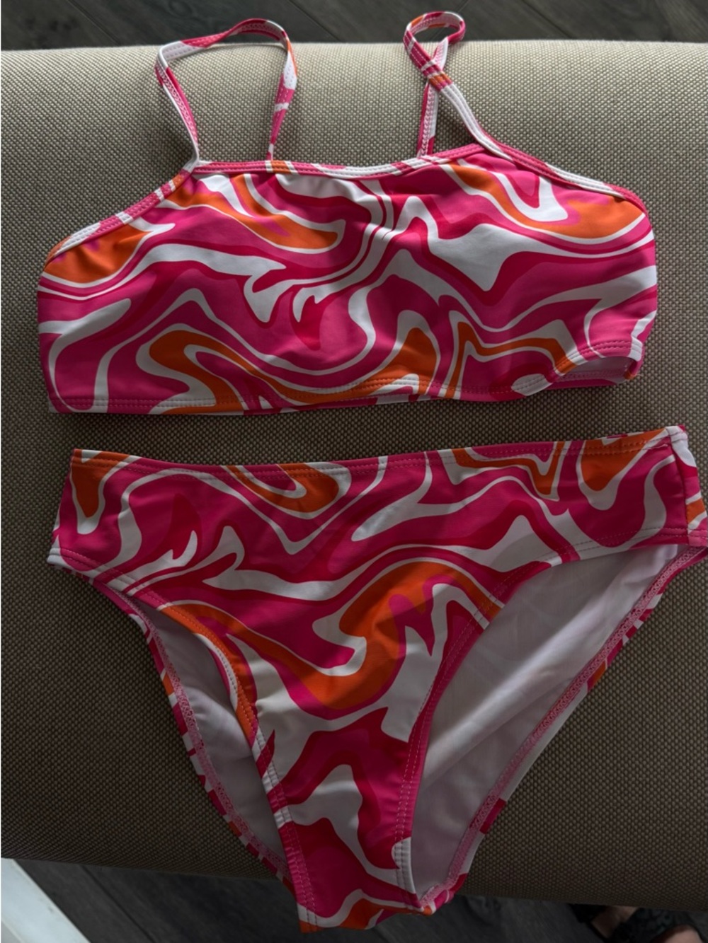 Pink & Orange Swirl Two-Piece Bikini Top and Bottom